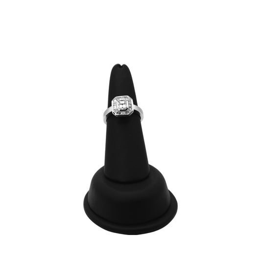 18KT White Gold Emerald Cut & Bag White Diamond Ring