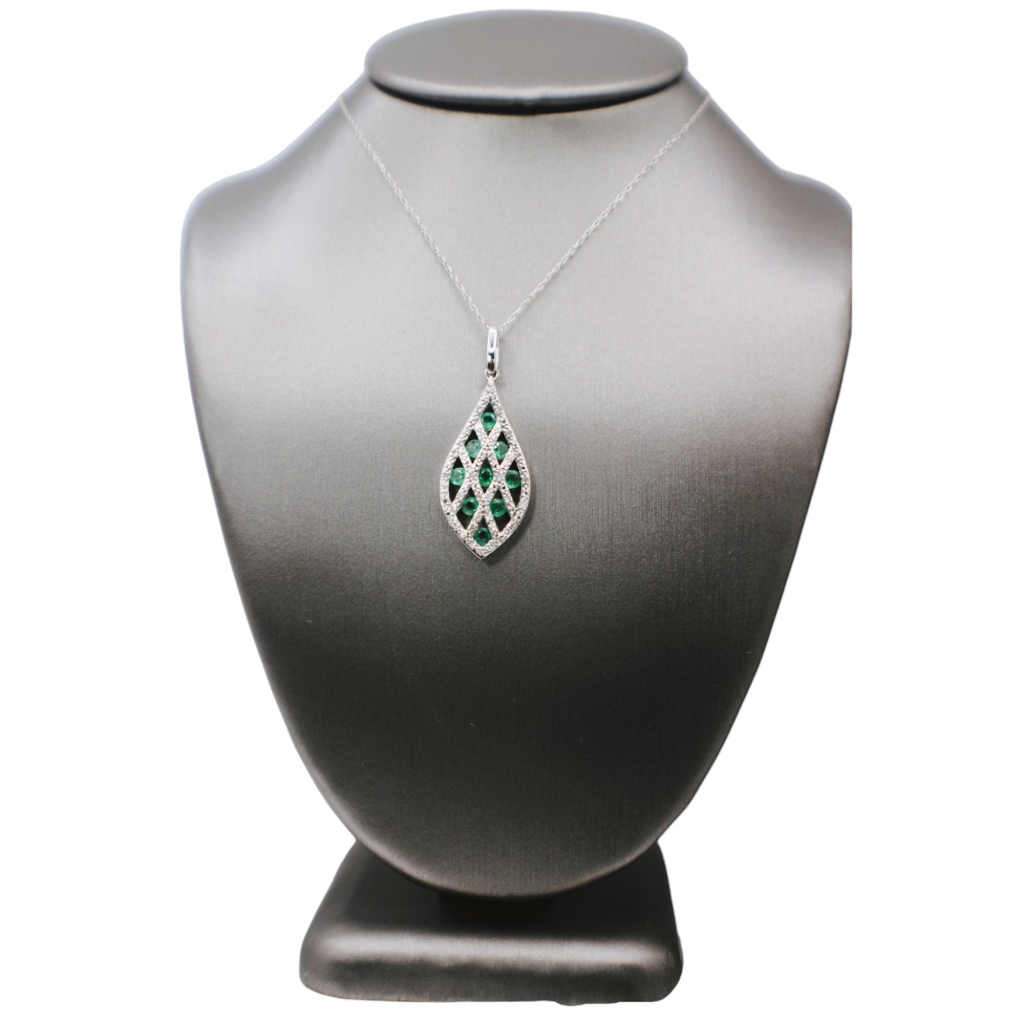 14KT Gold W/Emerald 1.00cttw & Diamond Teardrop And Chain 18"