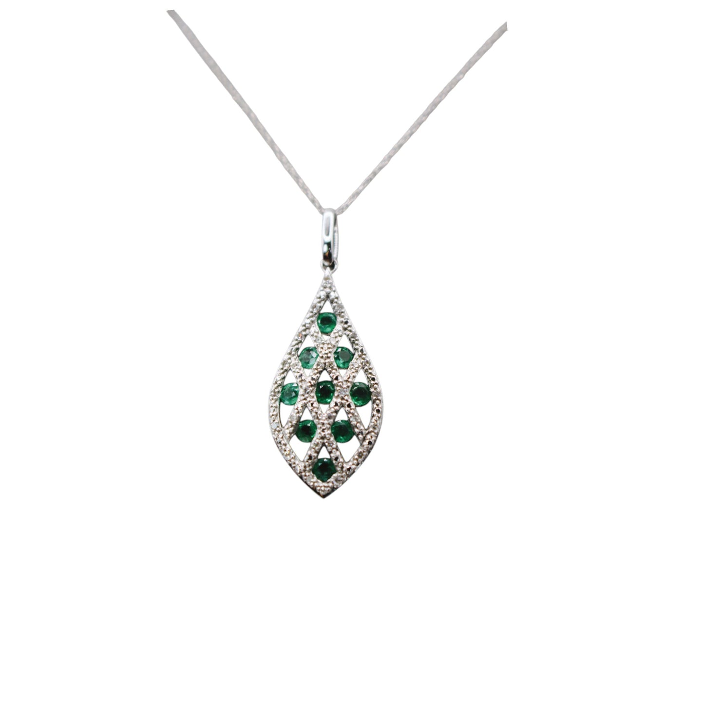 14KT Gold W/Emerald 1.00cttw & Diamond Teardrop And Chain 18"