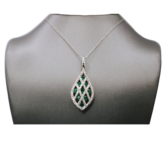 14KT Gold W/Emerald 1.00cttw & Diamond Teardrop And Chain 18"