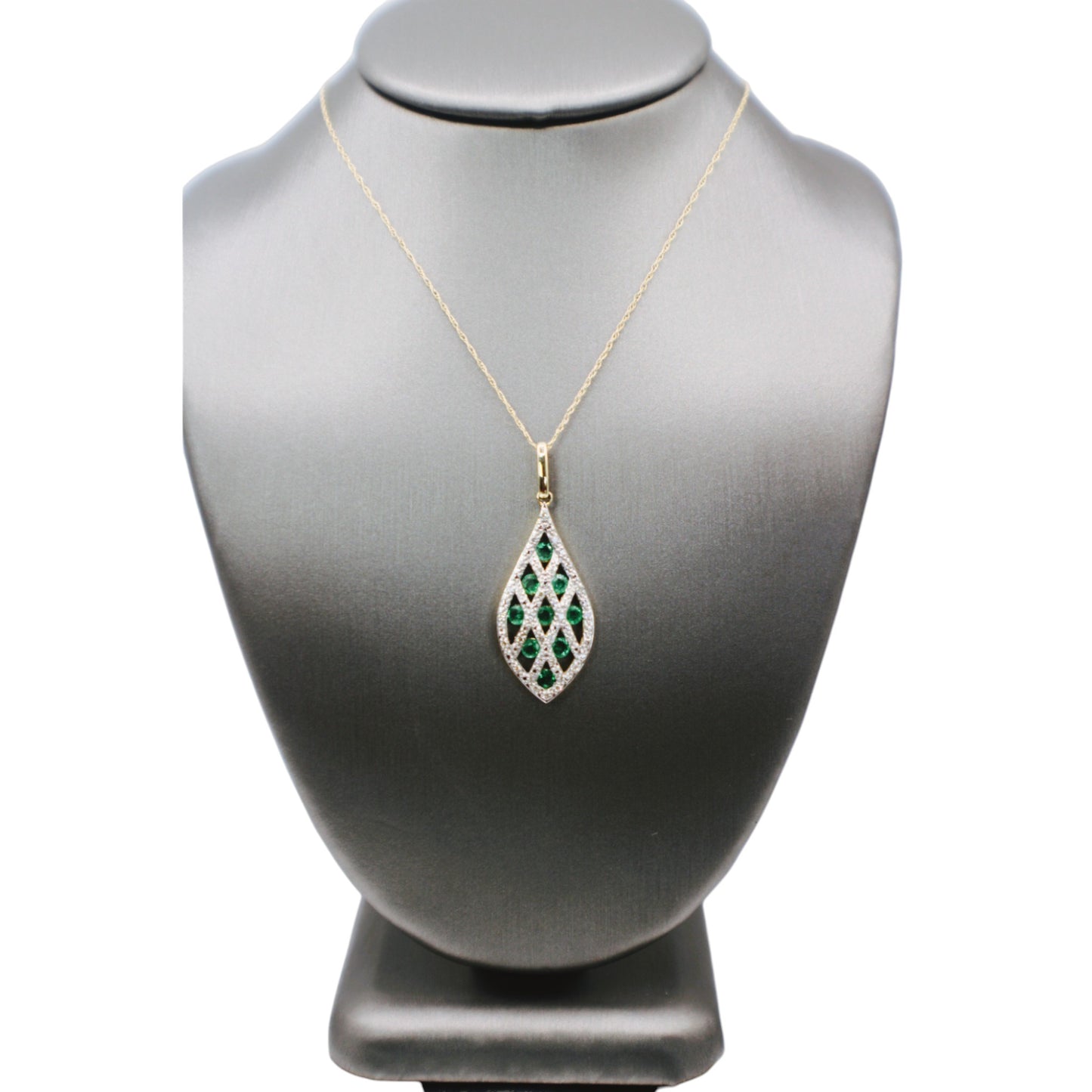 14KT Gold W/Emerald 1.00cttw & Diamond Teardrop And Chain 18"