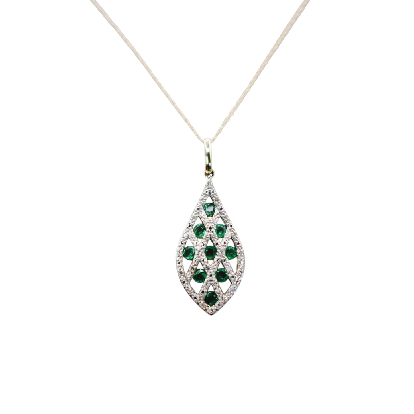 14KT Gold W/Emerald 1.00cttw & Diamond Teardrop And Chain 18"