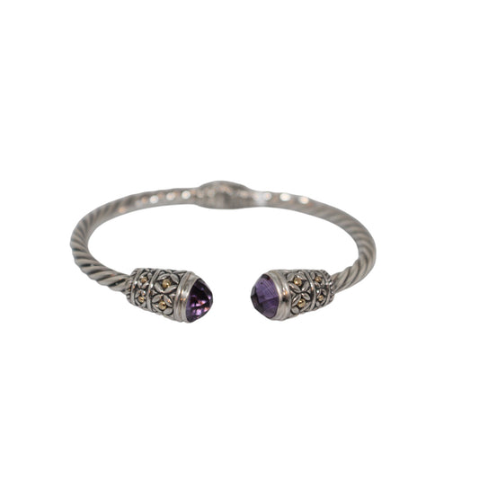 Bali Silver Collection W/ 18KT Amethyst 4-Petals Flower Bali Bangles