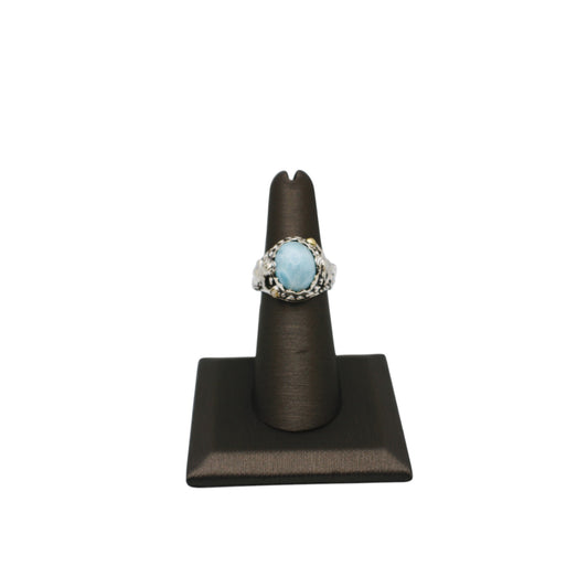 Bali Silver Collection W/18KT Larimar Waves & Mermaid Bali Ring