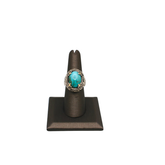 Bali Silver Collection W/18KT Turquoise Center Clover Bali Ring