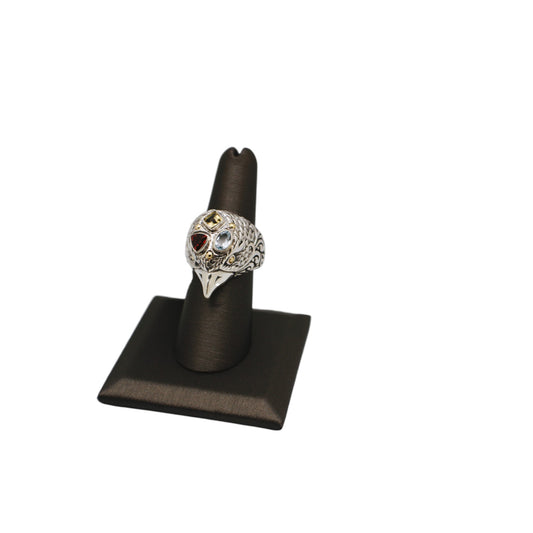 Bali Silver Collection W/18KT 3-Gem Bird Statement Bali Ring