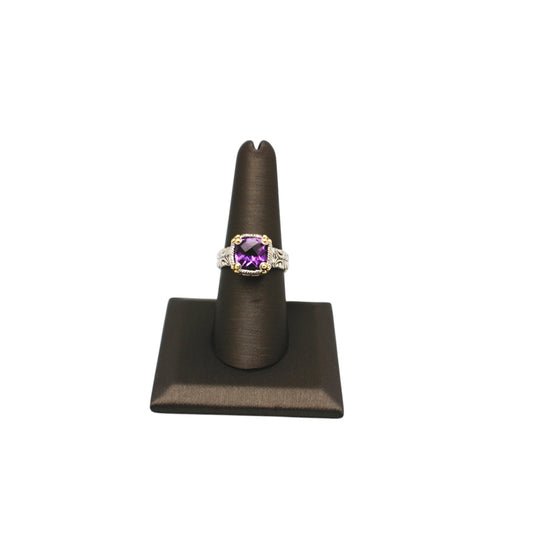 Bali Silver Collection W/18KT Amethyst Twisted Rope Halo Bali Ring