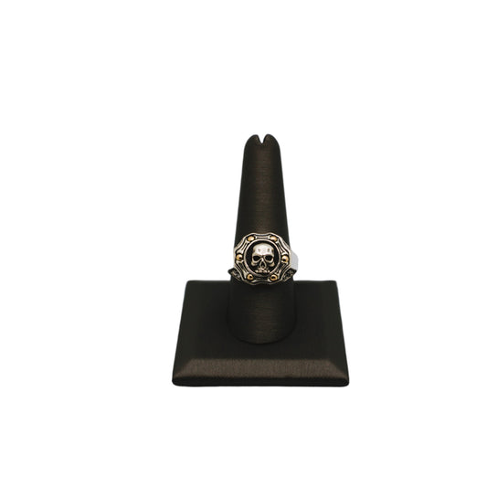 Bali Silver Collection W/18KT Cross Bone Halo Skull Ring