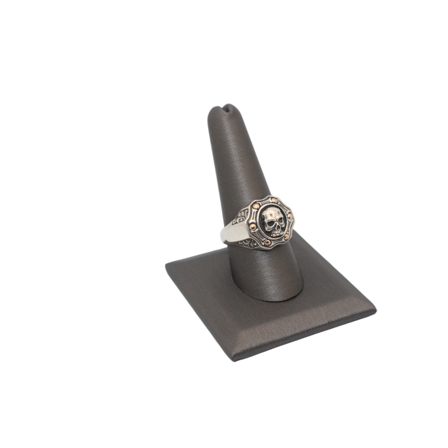 Bali Silver Collection W/18KT Cross Bone Halo Skull Ring