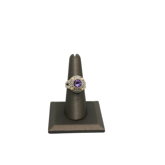 Bali Silver Collection W/18KT Twisted Round Amethyst Bali Ring