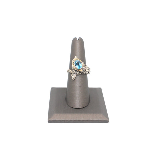 Bali Silver Collection W/18KT Blue Topaz Dolphin Bali Ring
