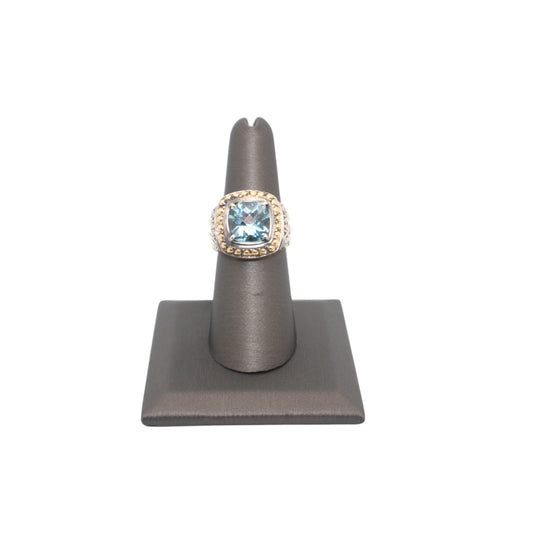 Bali Silver Collection W/18KT Square Blue Topaz Bali Ring