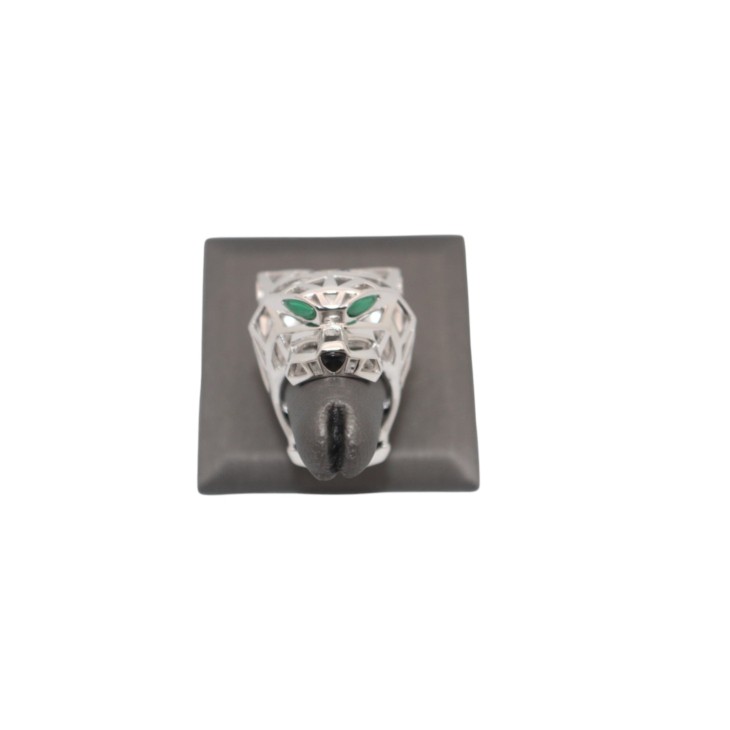 Silver Collection Green-eye Geometric Panther Ring