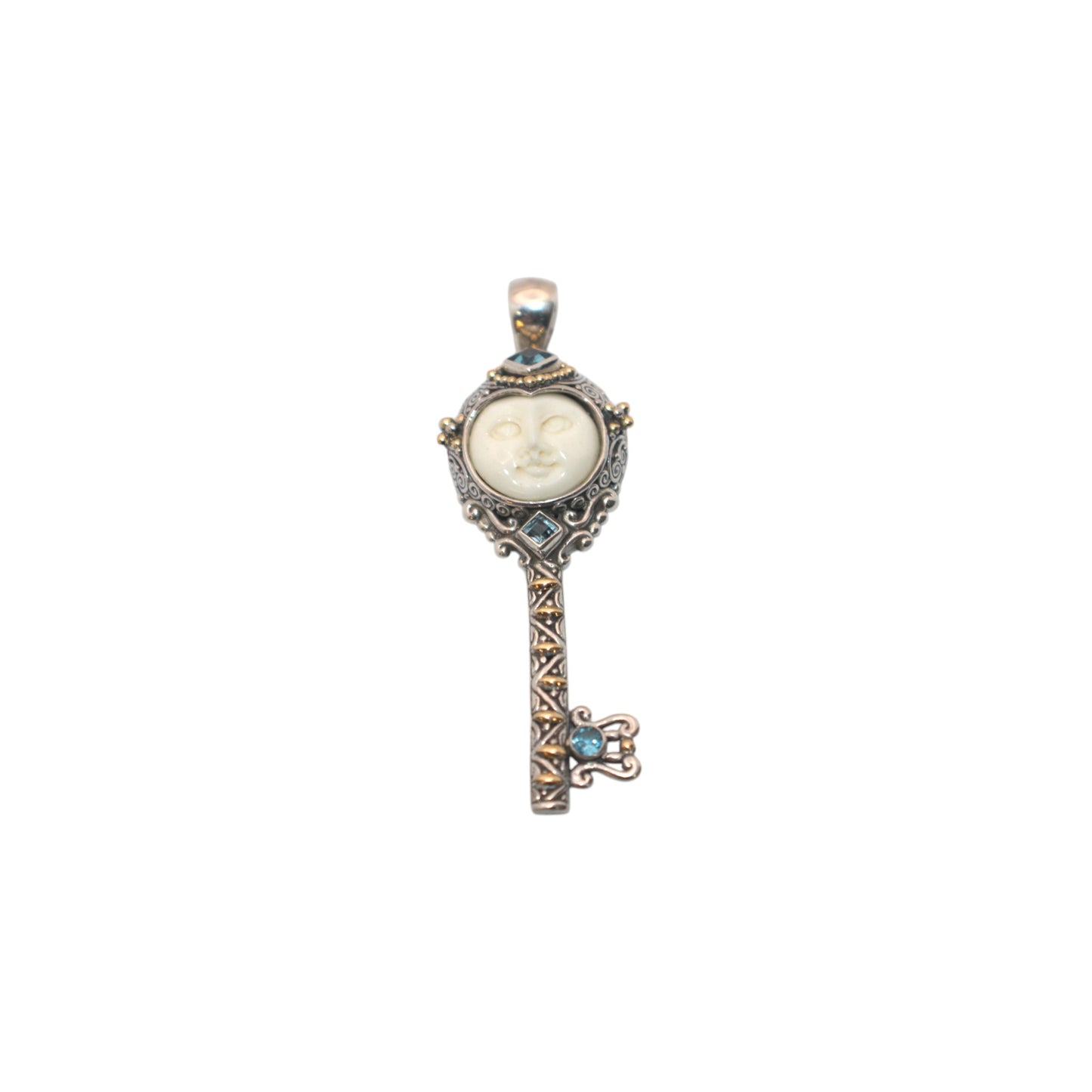 Bali Silver Collection Pendants W/18KT Carded Bone/BL Topaz Key