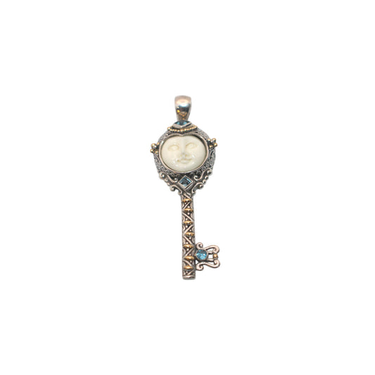 Bali Silver Collection Pendants W/18KT Carded Bone/BL Topaz Key