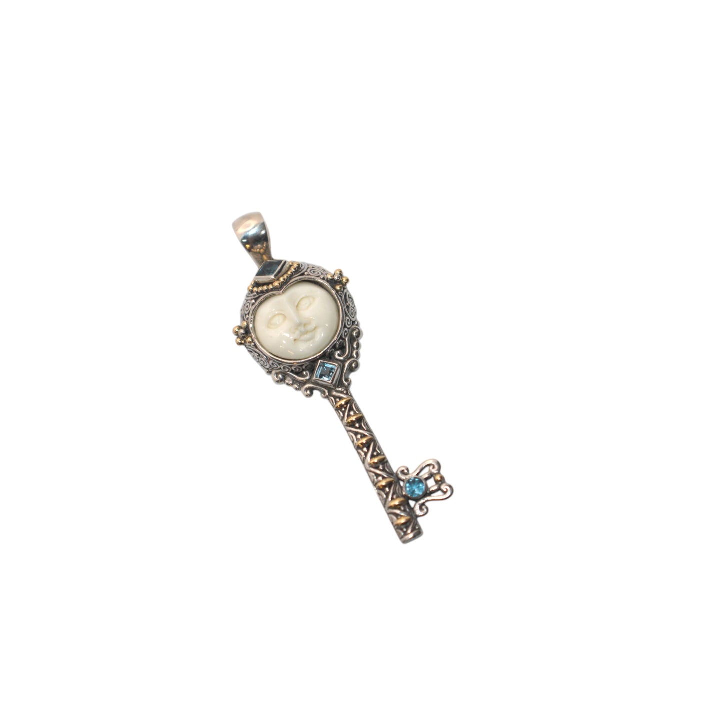 Bali Silver Collection Pendants W/18KT Carded Bone/BL Topaz Key