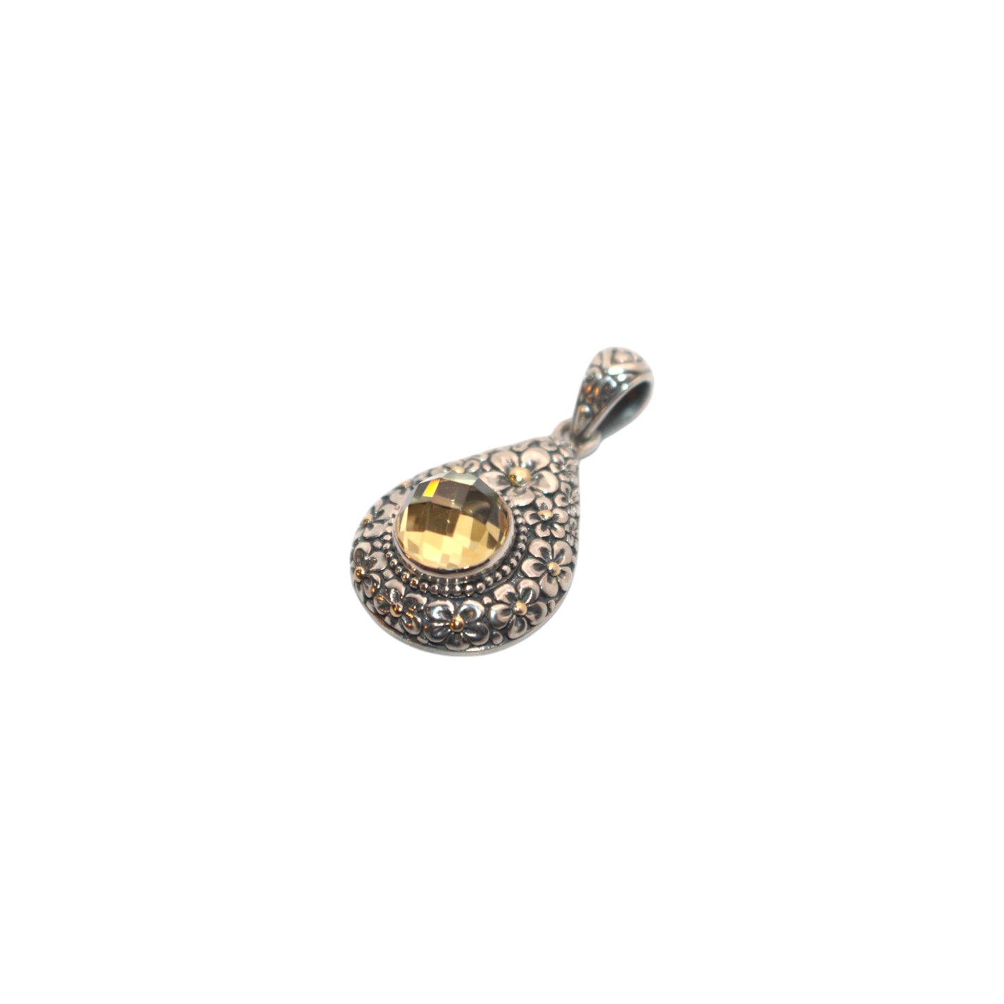 Bali Silver Collection Pendants W/18KT Citrine Floral Bali Pendants