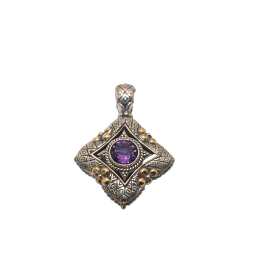 Bali Silver Collection Pendants W/18KT Amethysts on Diamon Shape