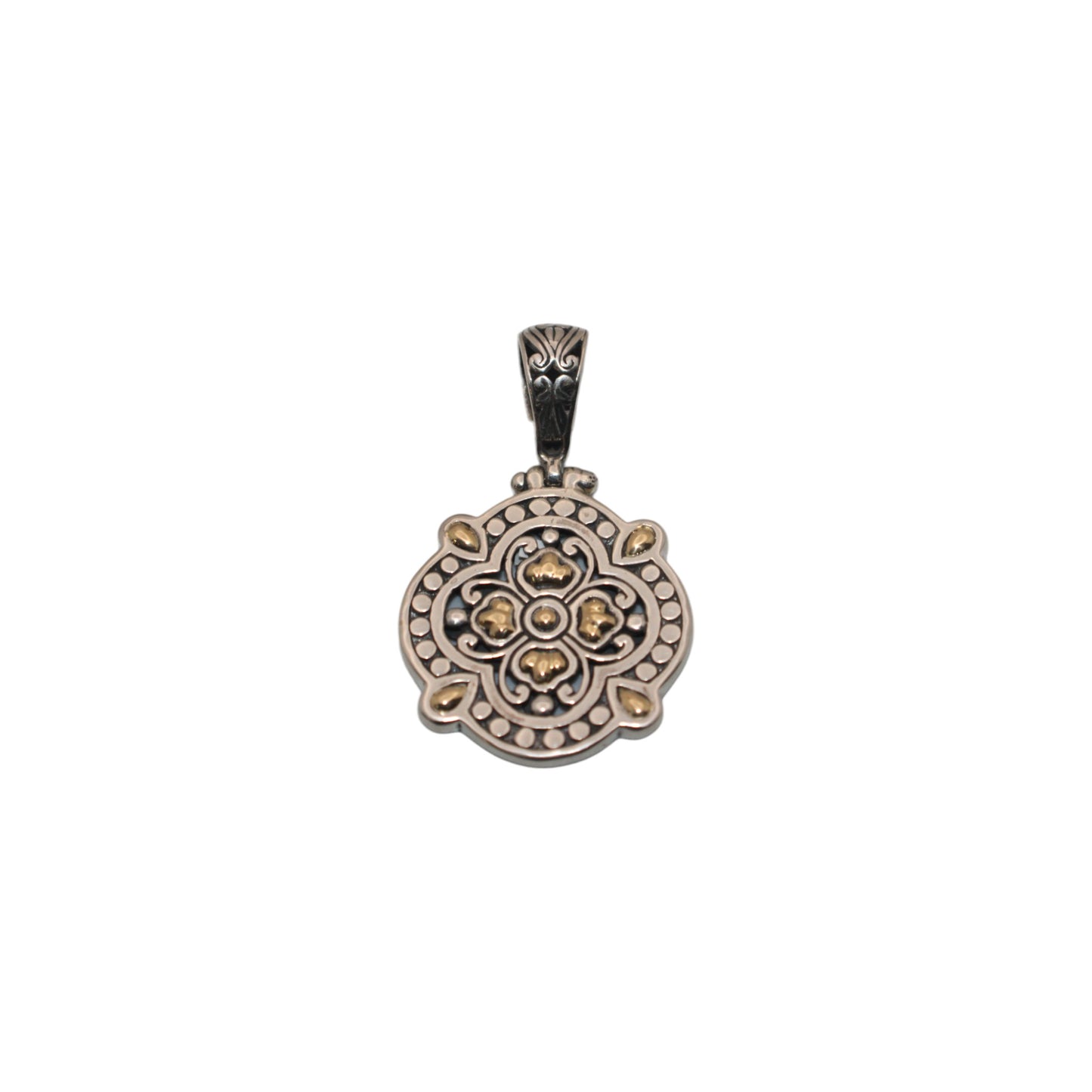 Bali Silver Collection Pendants W/18KT Floral Clover-Shape Bali