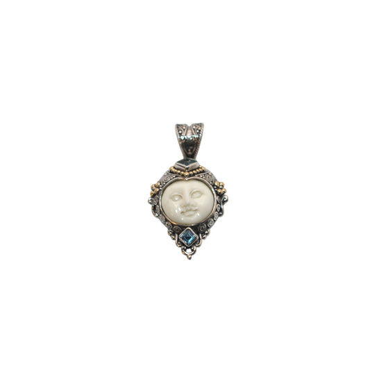 Bali Silver Collection Pendants W/18KT Carded Bone/BL Face w/Topaz