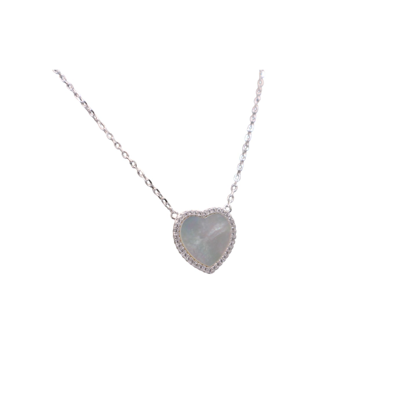 Silver Pendants Collection Mother of Pearl Opal Heart W/ White Cz