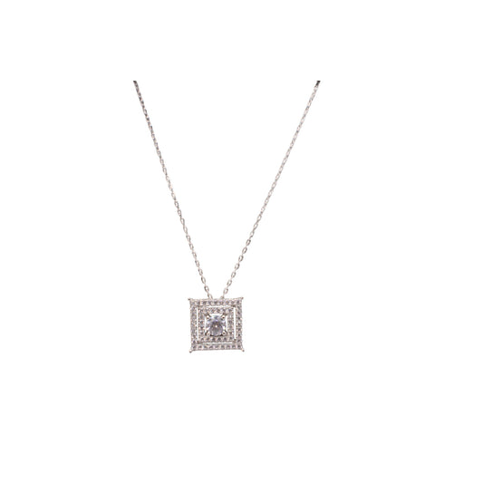 Silver Pendants Collection Chain 18" Row Square Design W/ White Cz