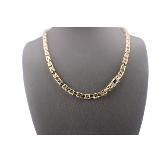 10KT Yellow Gold 22" Byzantine Fancy Chains 5mm Closure W/ White Cz