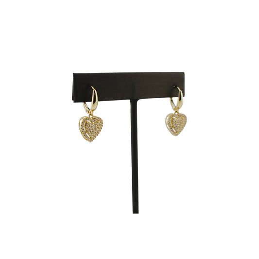 14KT Yellow W/ White Cz Heart Hoops Earrings