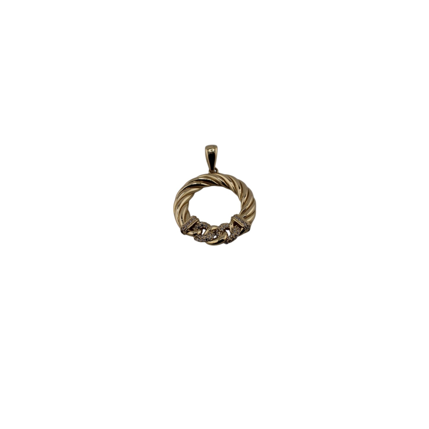 14KT Yellow Gold 42mm W/white Cz 4.4g Round Pendant