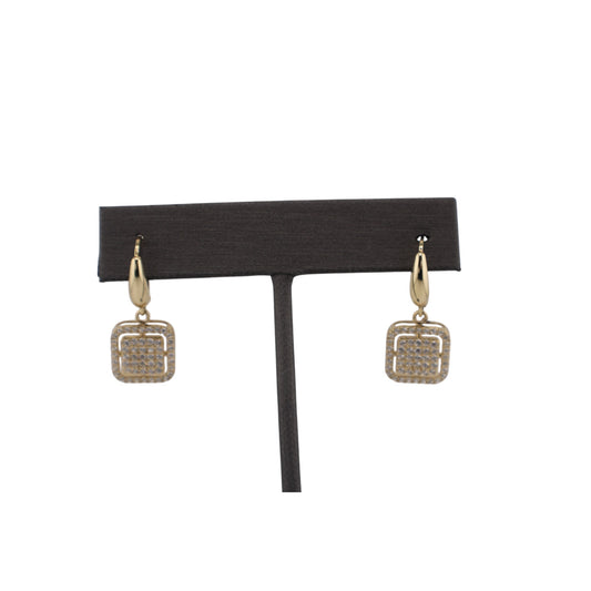 14KT Yellow W/ White Cz Square Hoops Earrings