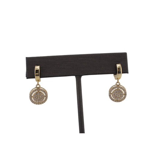 14KT Yellow W/ White Cz Round Hoops Earrings