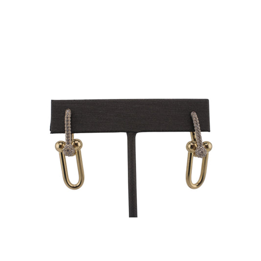 14KT Semi-Solid Yellow Gold Hoops Fancy Style 30.mm W/ White Cz Earrings