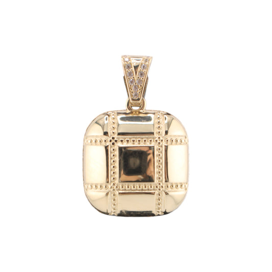 14KT Semi-Solid Yellow/W White Cz Gold 28mm Fancy Square Pendant