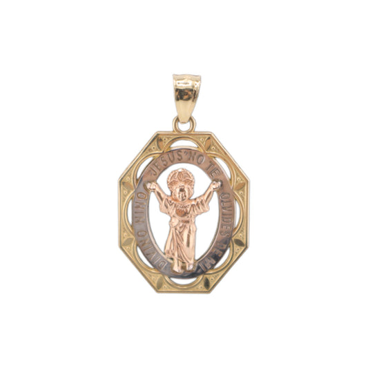 14KT Yellow/White & Rose Solid Gold Infant Jesus 30.mm Pendant