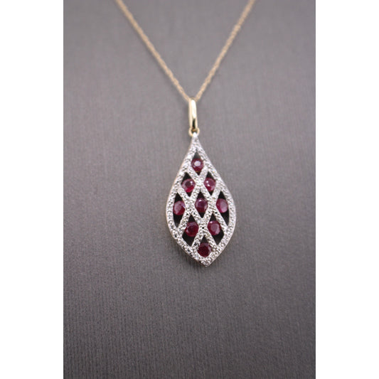 14KT Gold W/Ruby 1.00cttw & Diamond Teardrop And Chain 18"