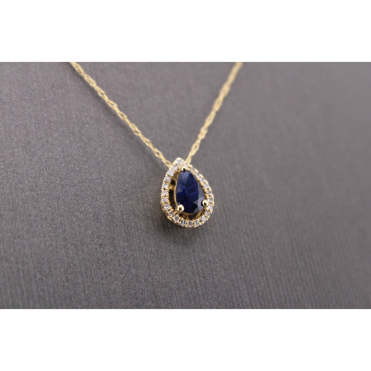 14KT Yellow Gold W/Gem & Diamond Halo Teardrop And Chain 18"