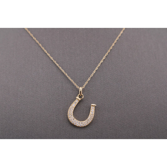 14KT Yellow Gold W/White & .25cttw Diamond Horseshoe And Chain 18"