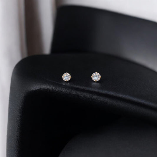 14KT Yellow Gold W/ Diamond 4-Prong Cir Studs Earrings