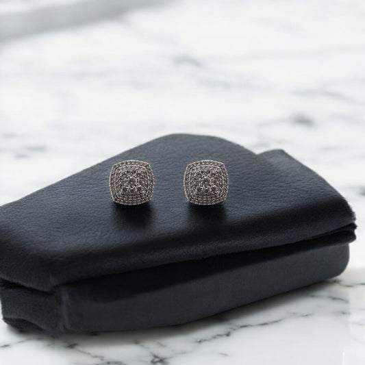 10KT White Gold W/ Diamond 1.20cttw Cluster Square Studs Earrings
