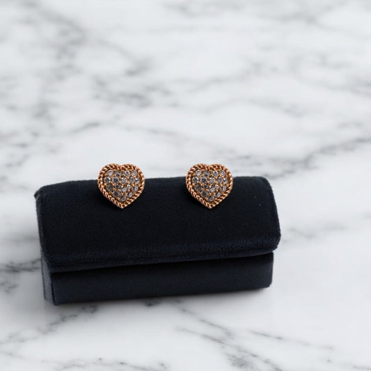 14KT Rose Gold W/ Cluster Diamond 1.00cttw Heart Studs Earrings