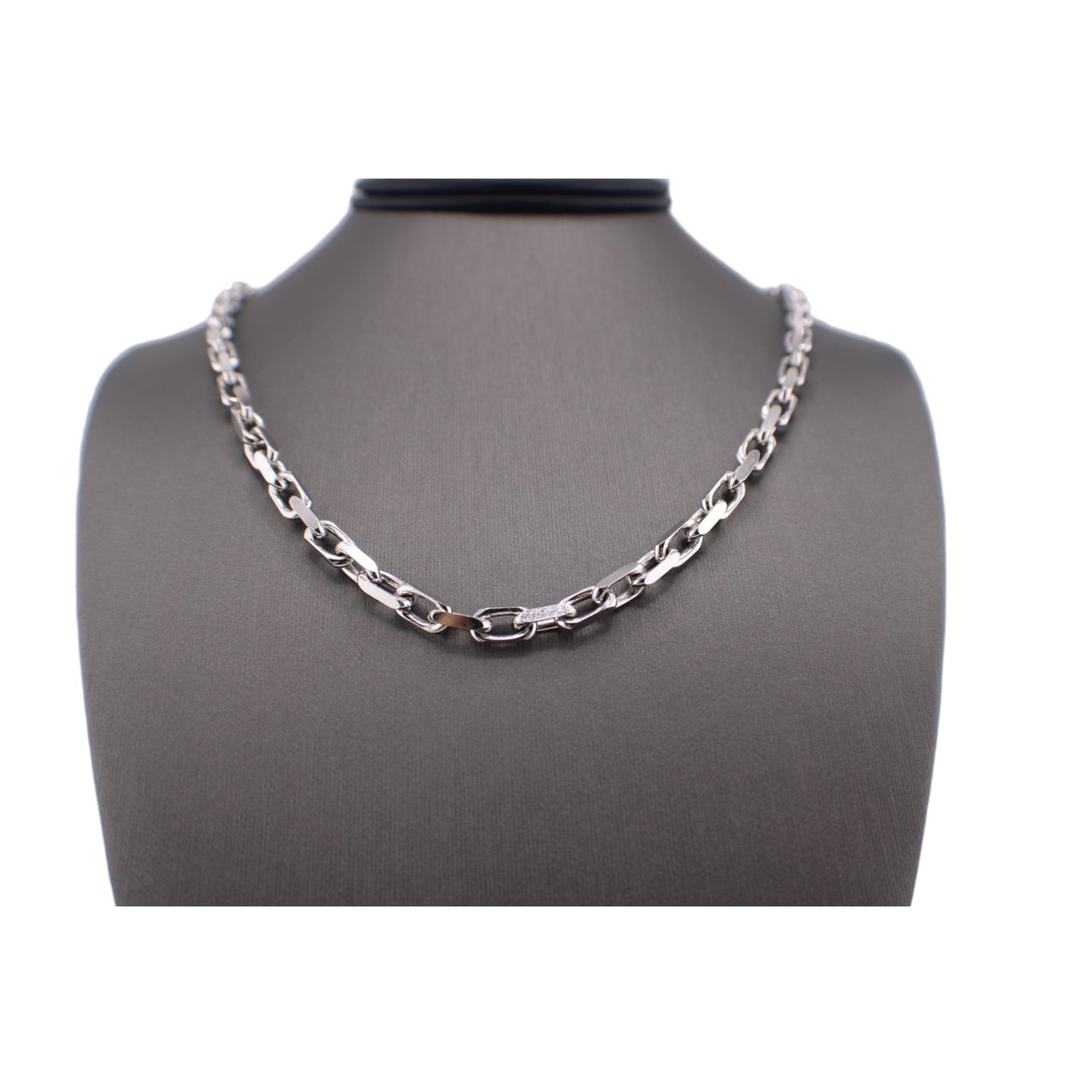 14KT White Solid Gold H Fancy Cut Chain