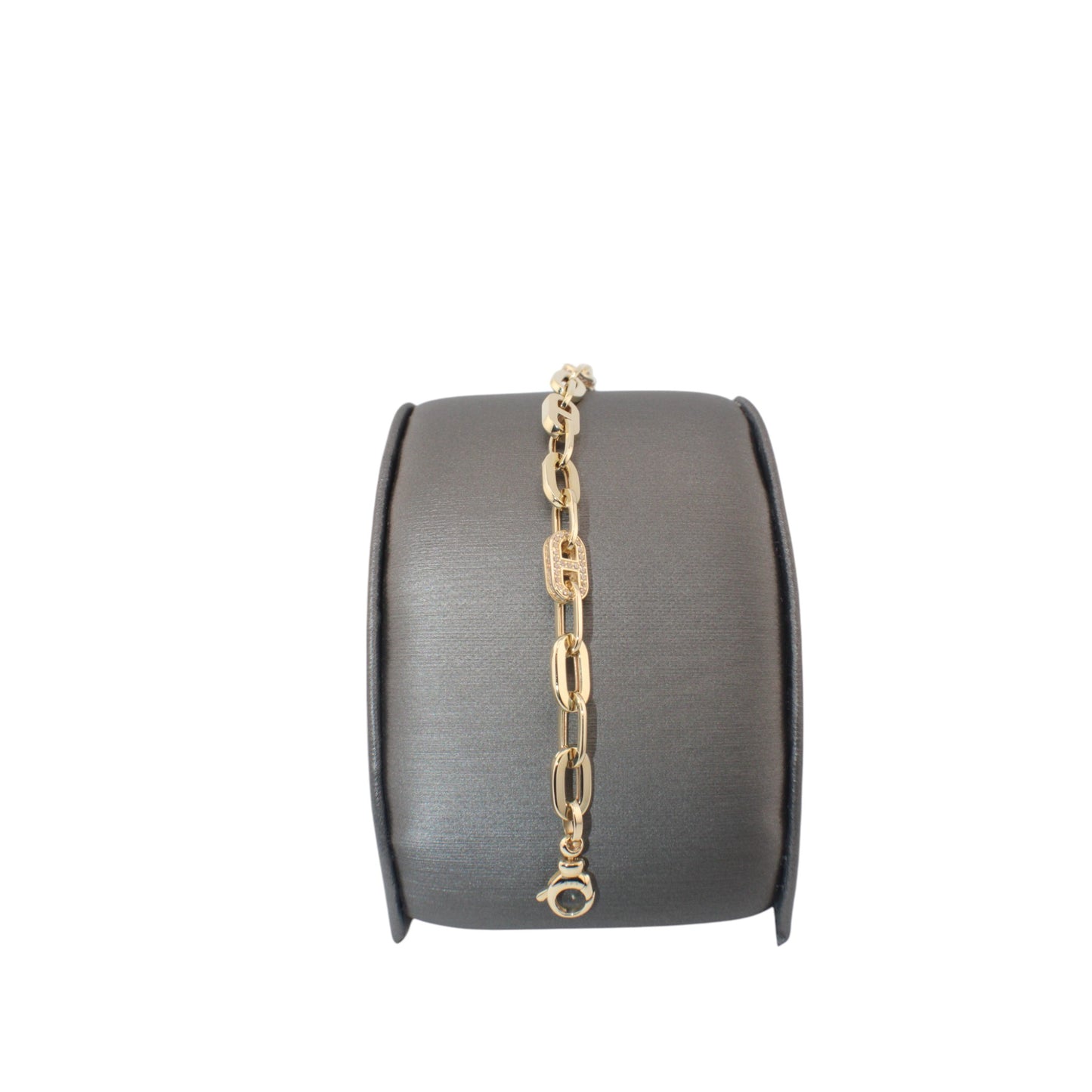 14KT Yellow Gold Semi-Solid Fancy Paper-Clip W/White Cz Link Bracelets