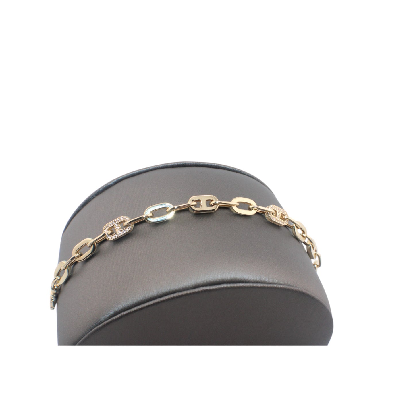14KT Yellow Gold Semi-Solid Fancy Paper-Clip W/White Cz Link Bracelets