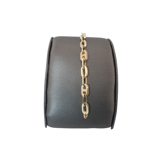 14KT Yellow Gold Semi-Solid Fancy Paper-Clip W/White Cz Link Bracelets