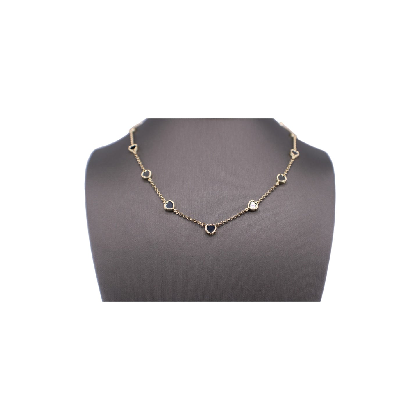 14KT Yellow Solid Gold Fancy Onyx Hart Link Chain