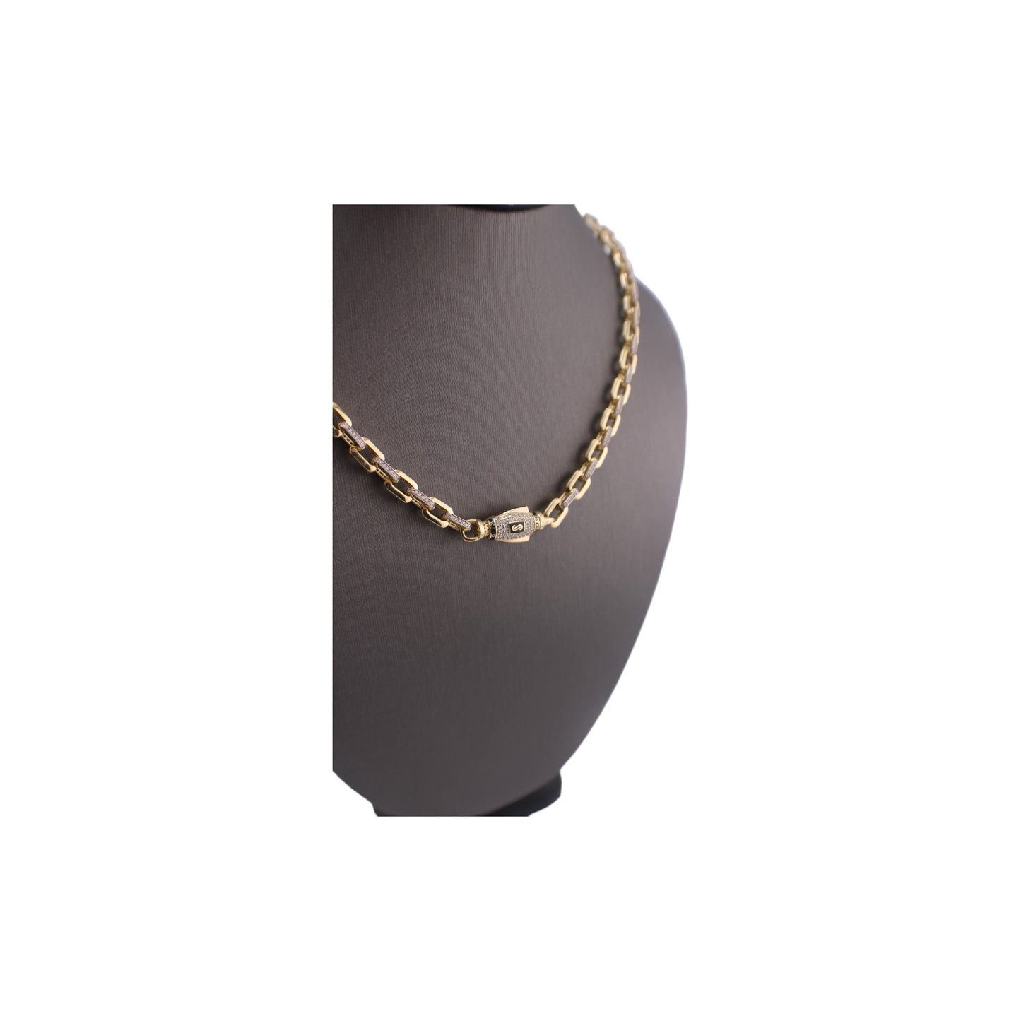 14KT Yellow Gold Fancy Monaco Square Link Chain.