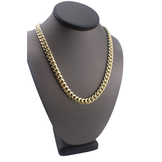 10KT Yellow Gold Fancy Cuban-Link 9.3mm Semi-solid Chain 24"