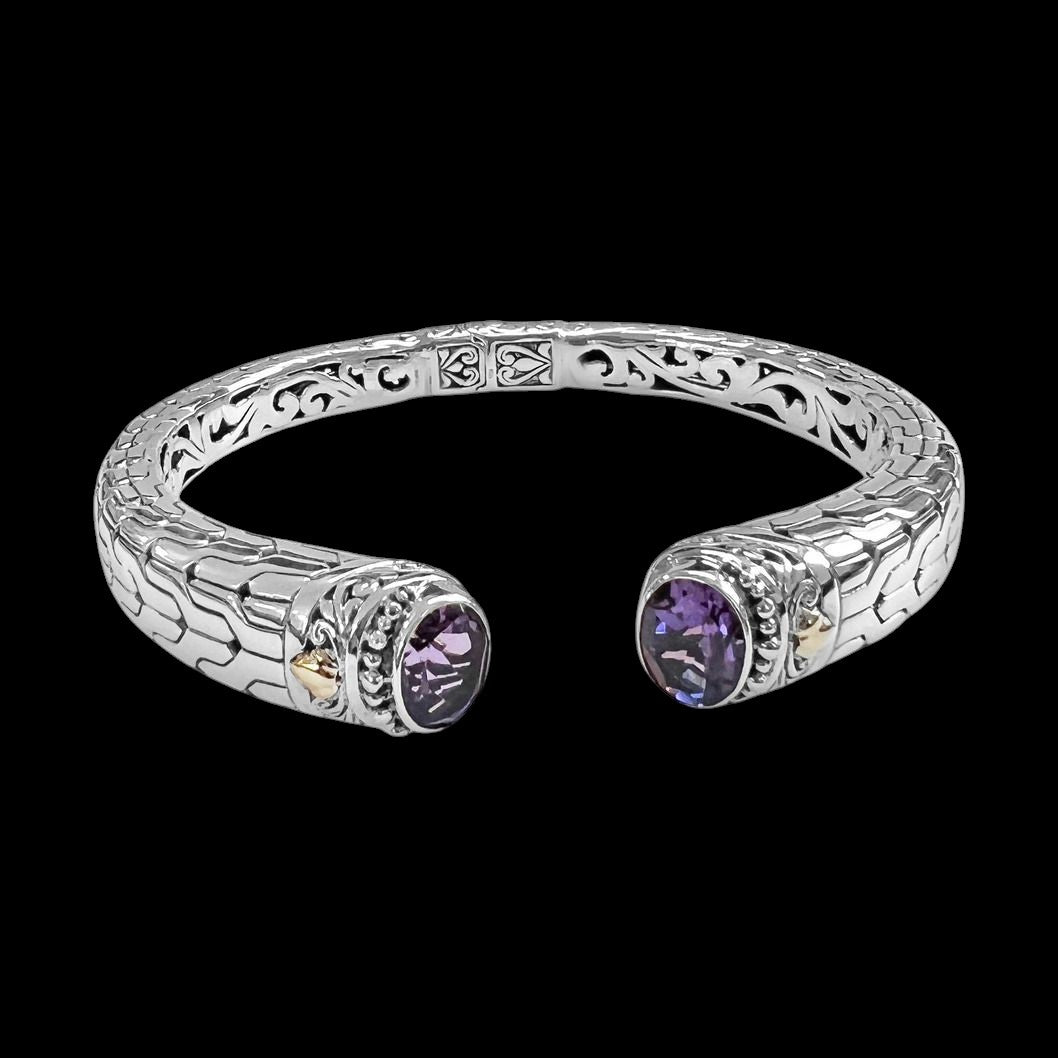 Bali Silver Collection W/ 18KT Elemental Amethyst Bali Bangles