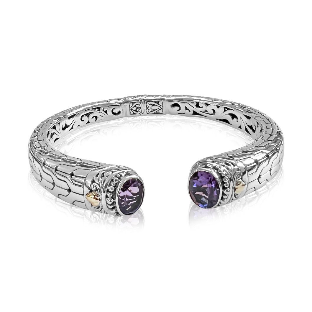 Bali Silver Collection W/ 18KT Elemental Amethyst Bali Bangles