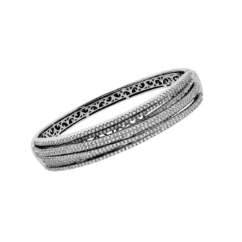 Silver Collection Interlocking Multi-Row Bangle Bracelet W/ White Cz.